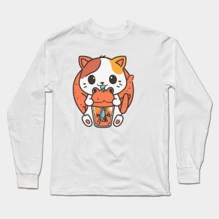 Kawaii Kitty With Drink Long Sleeve T-Shirt